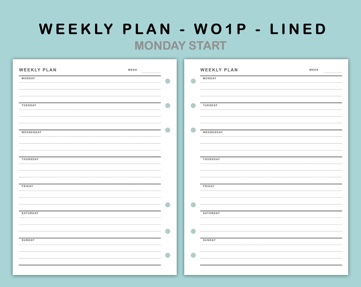B6 Wide Inserts - Weekly Plan - WO1P - Lined
