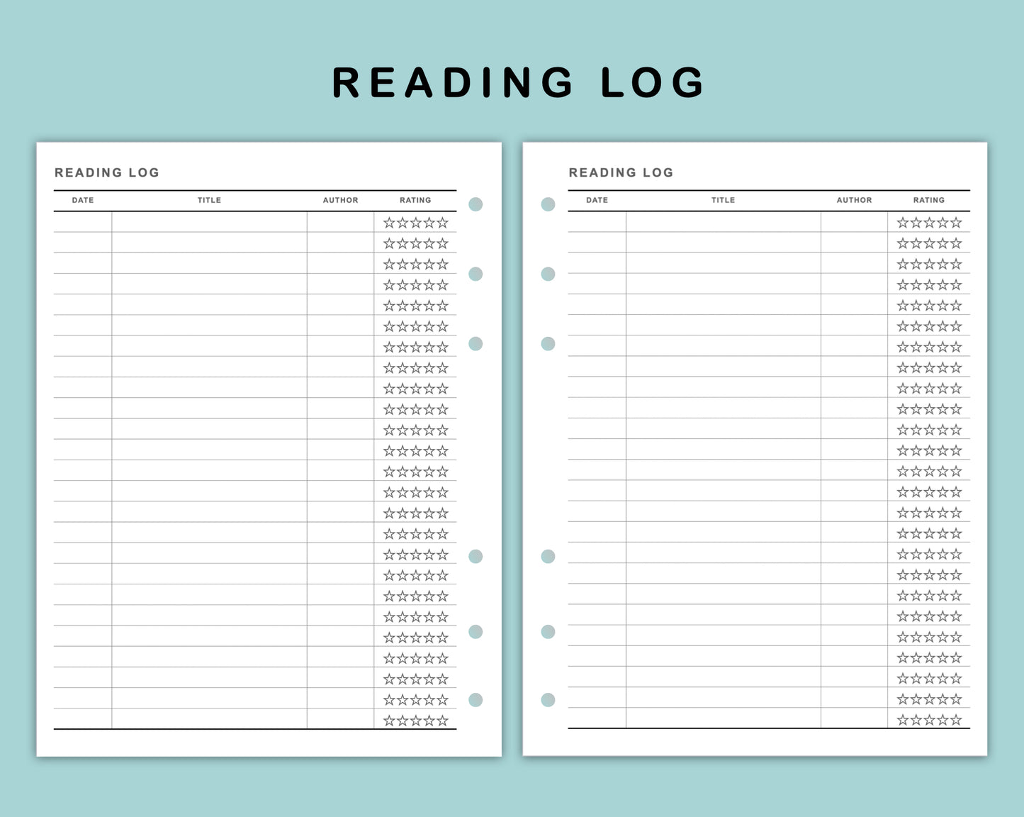 B6 Wide Inserts - Reading Log