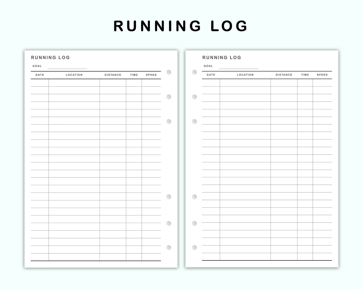 Personal Wide Inserts - Running Log