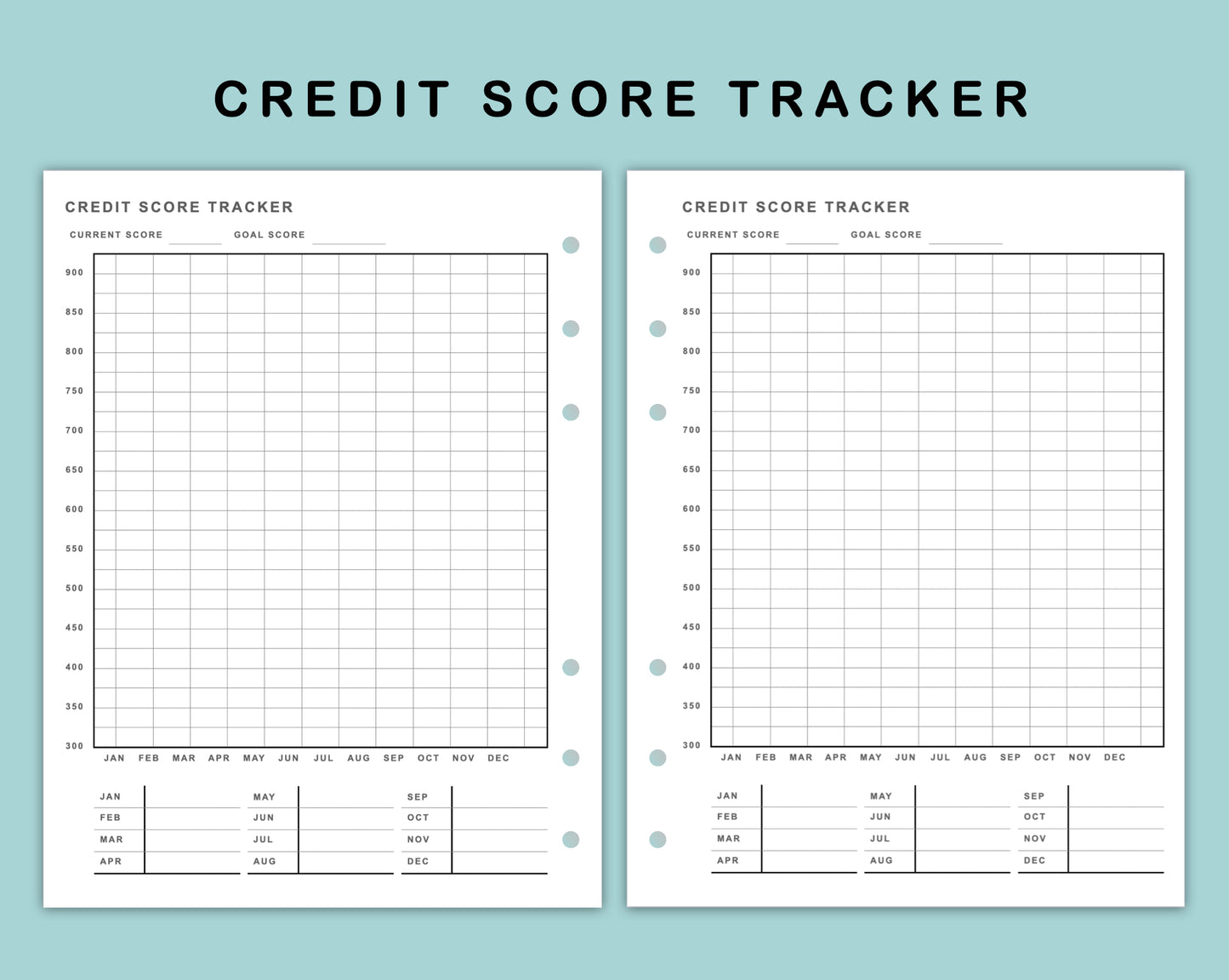 B6 Wide Inserts - Credit Score Tracker