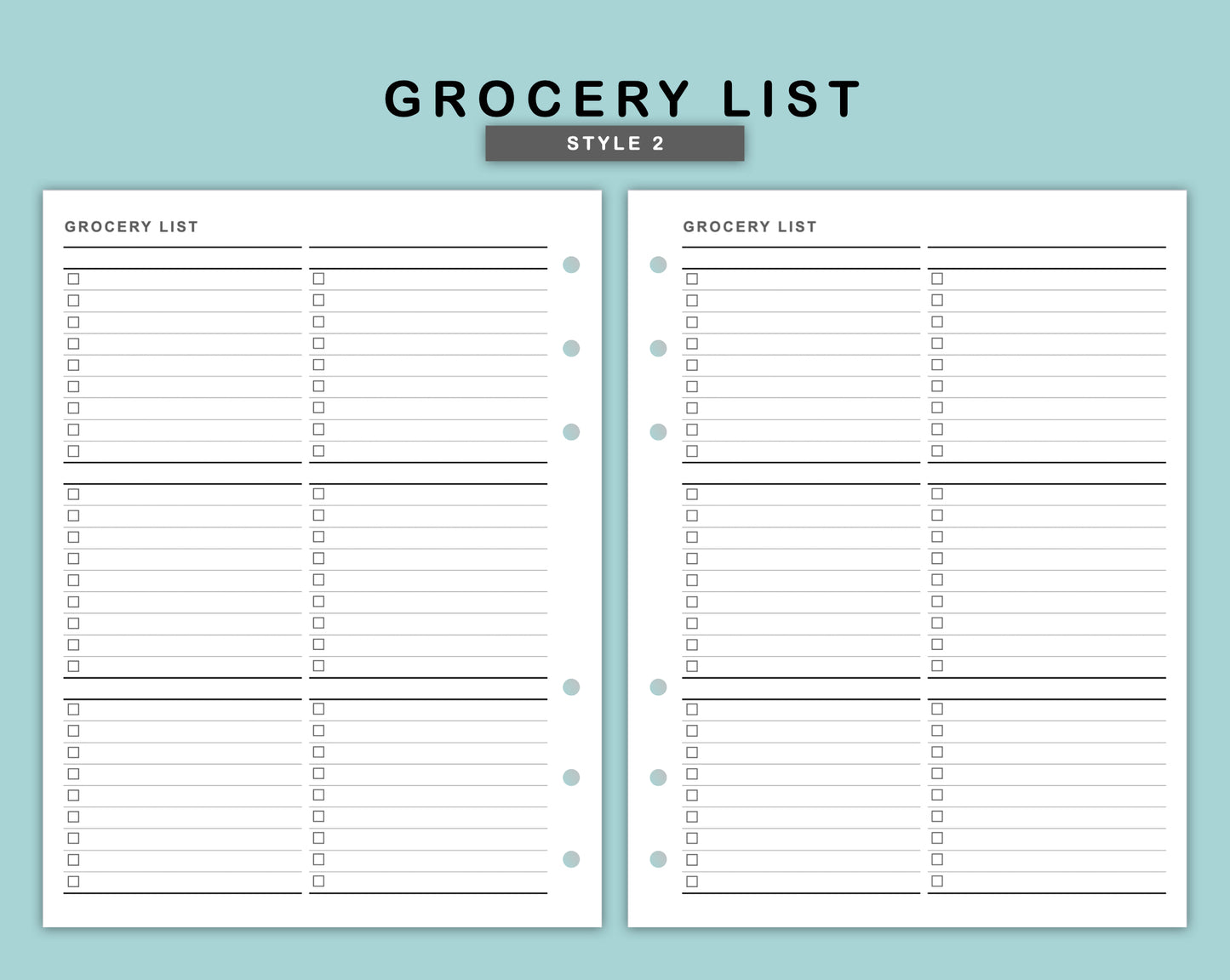 B6 Wide Inserts - Grocery List
