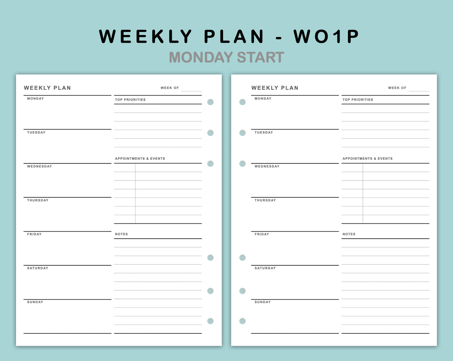 B6 Wide Inserts - Weekly Plan - WO1P - with Top Priority