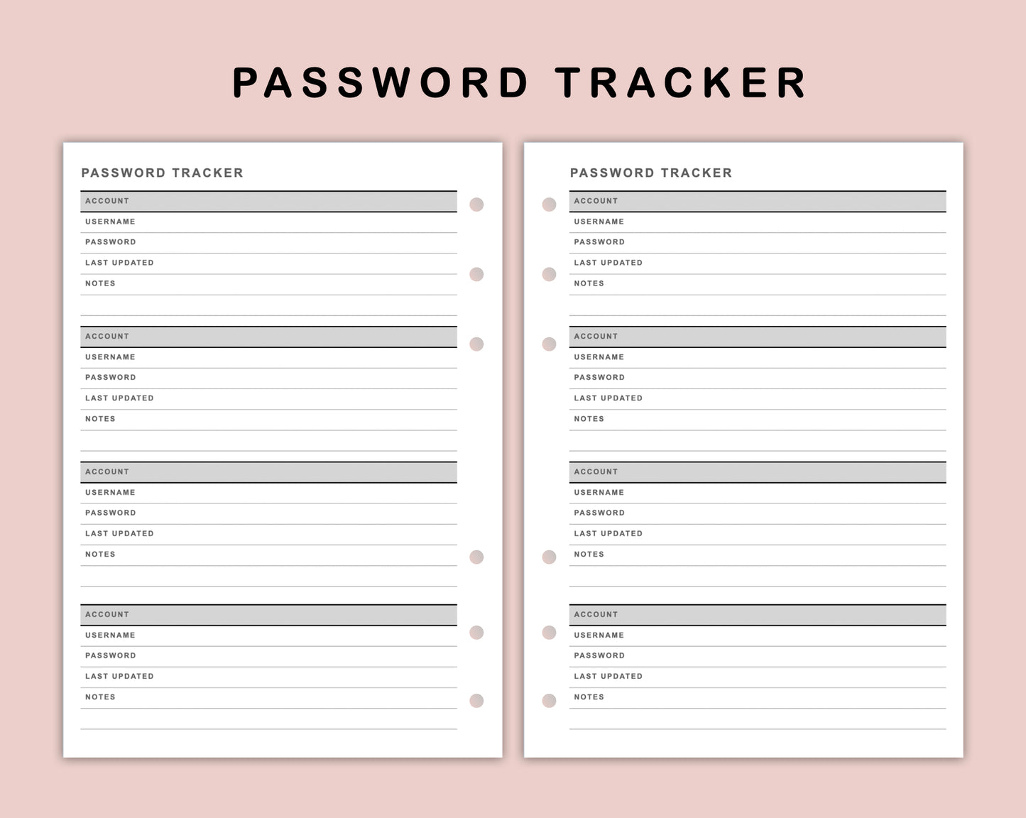 B6 Inserts - Password Tracker