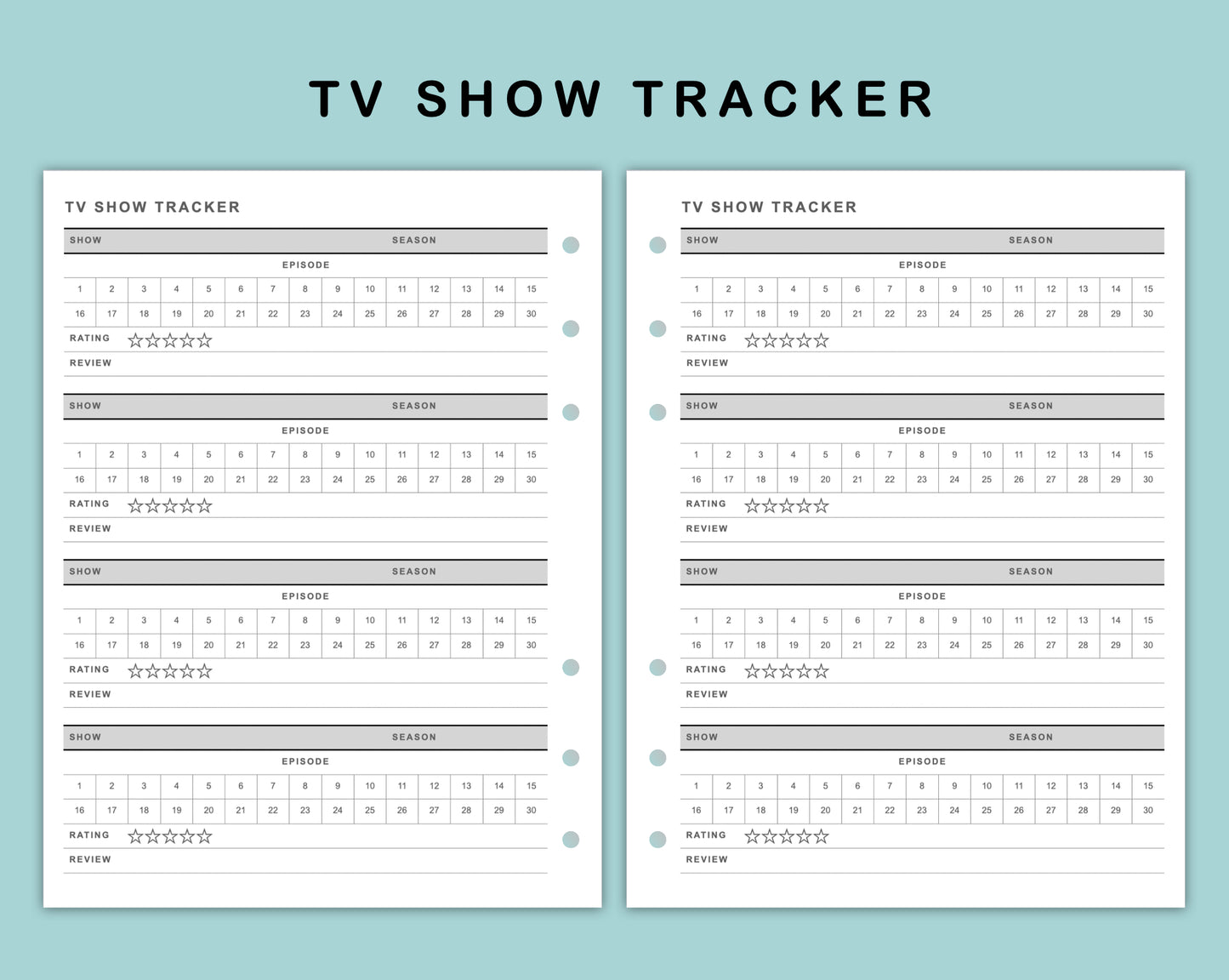 B6 Wide Inserts - TV Show Tracker