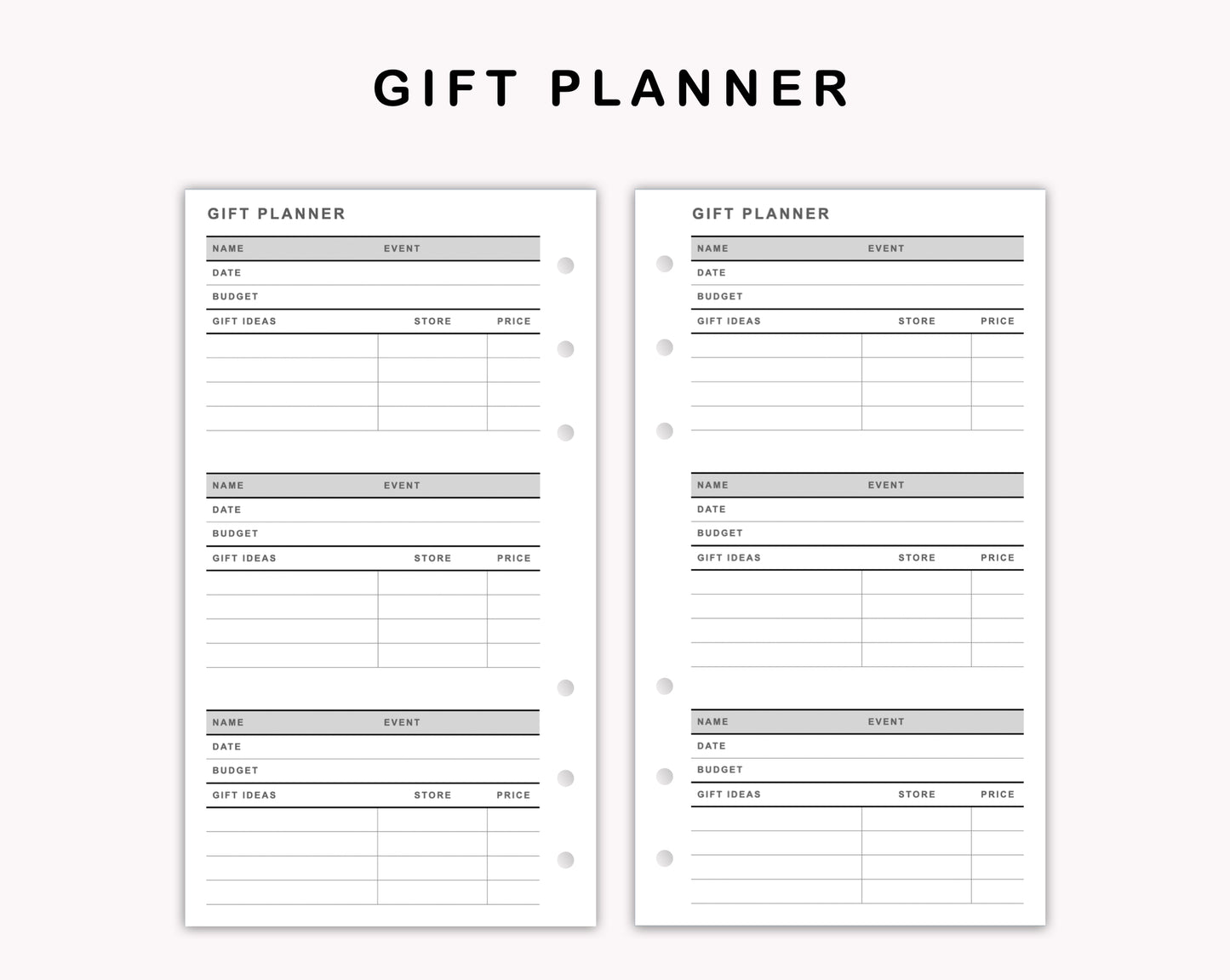 Personal Inserts - Gift Planner