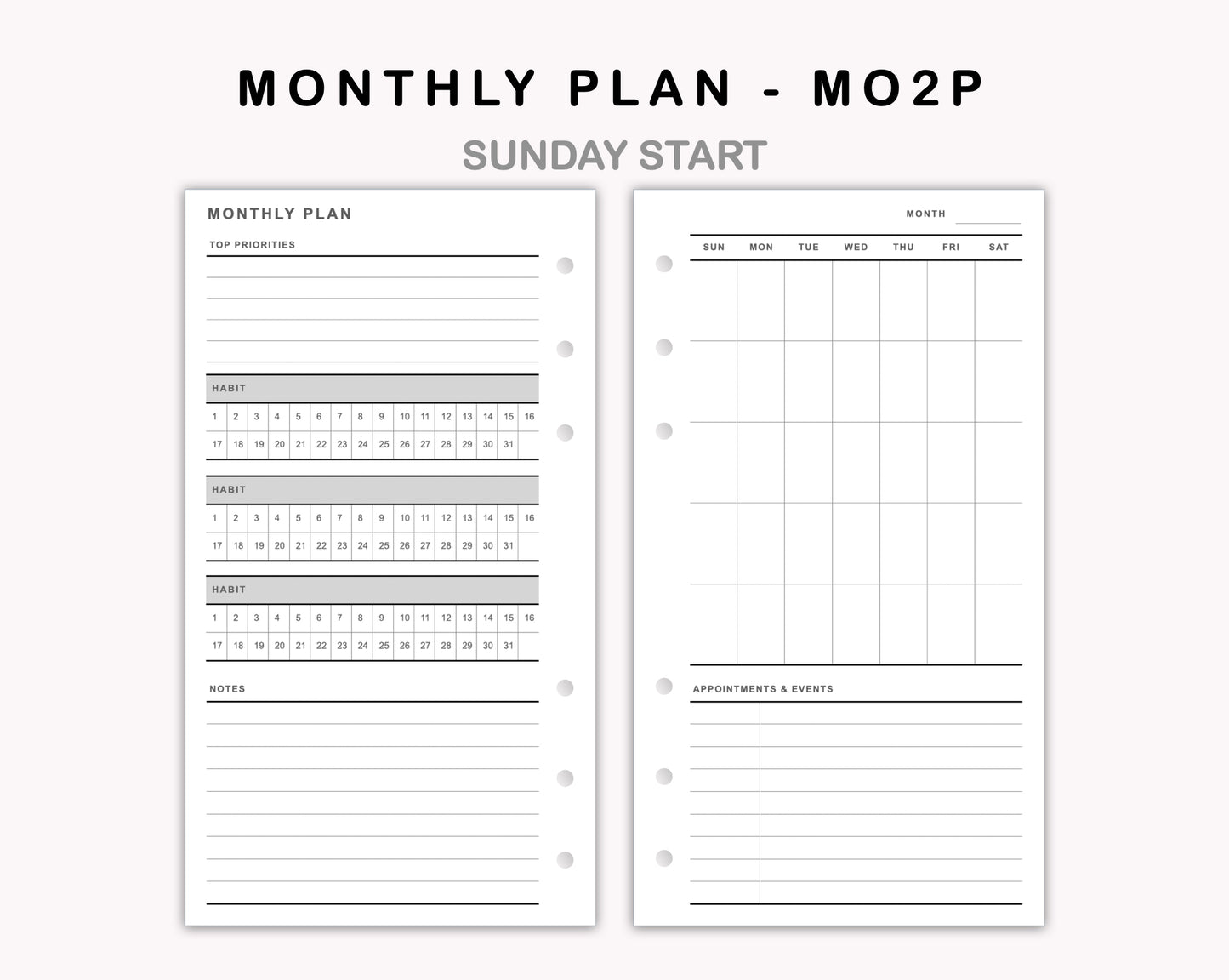 Personal Inserts - Monthly Plan - MO2P - with Habit Tracker