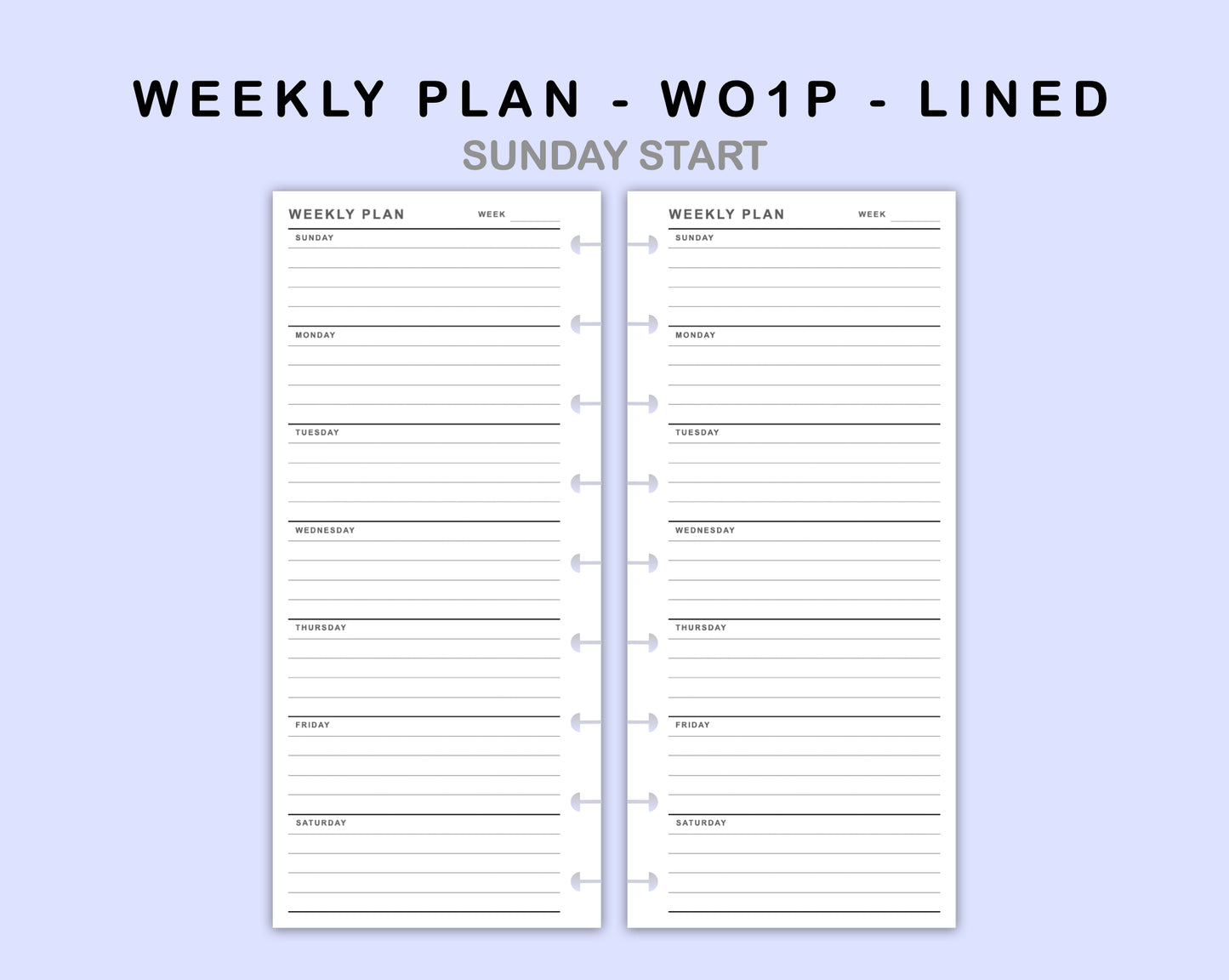 Skinny Classic HP Inserts - Weekly Plan - WO1P - Lined