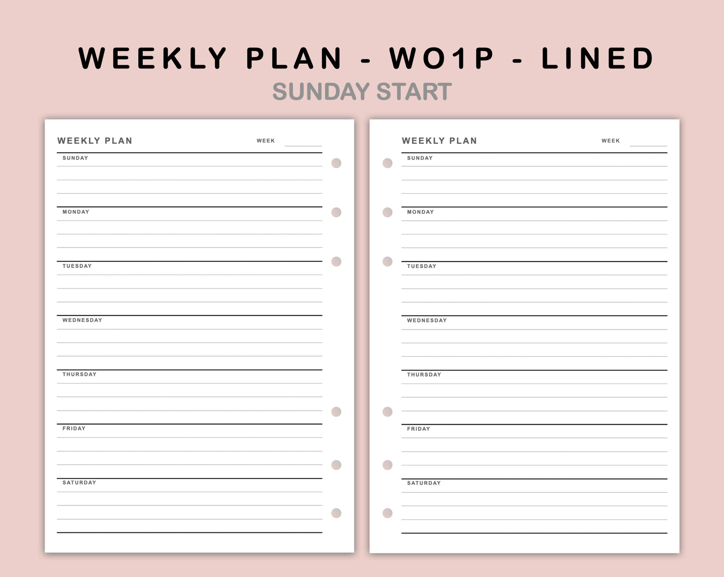 B6 Inserts - Weekly Plan - WO1P - Lined