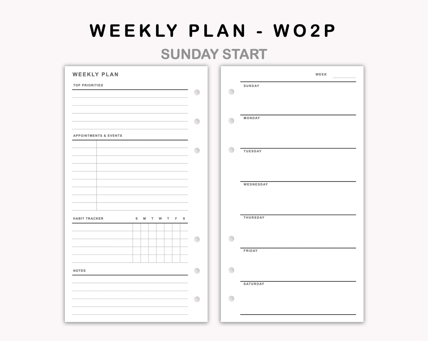 Personal Inserts - Weekly Plan - WO2P - with Habit Tracker