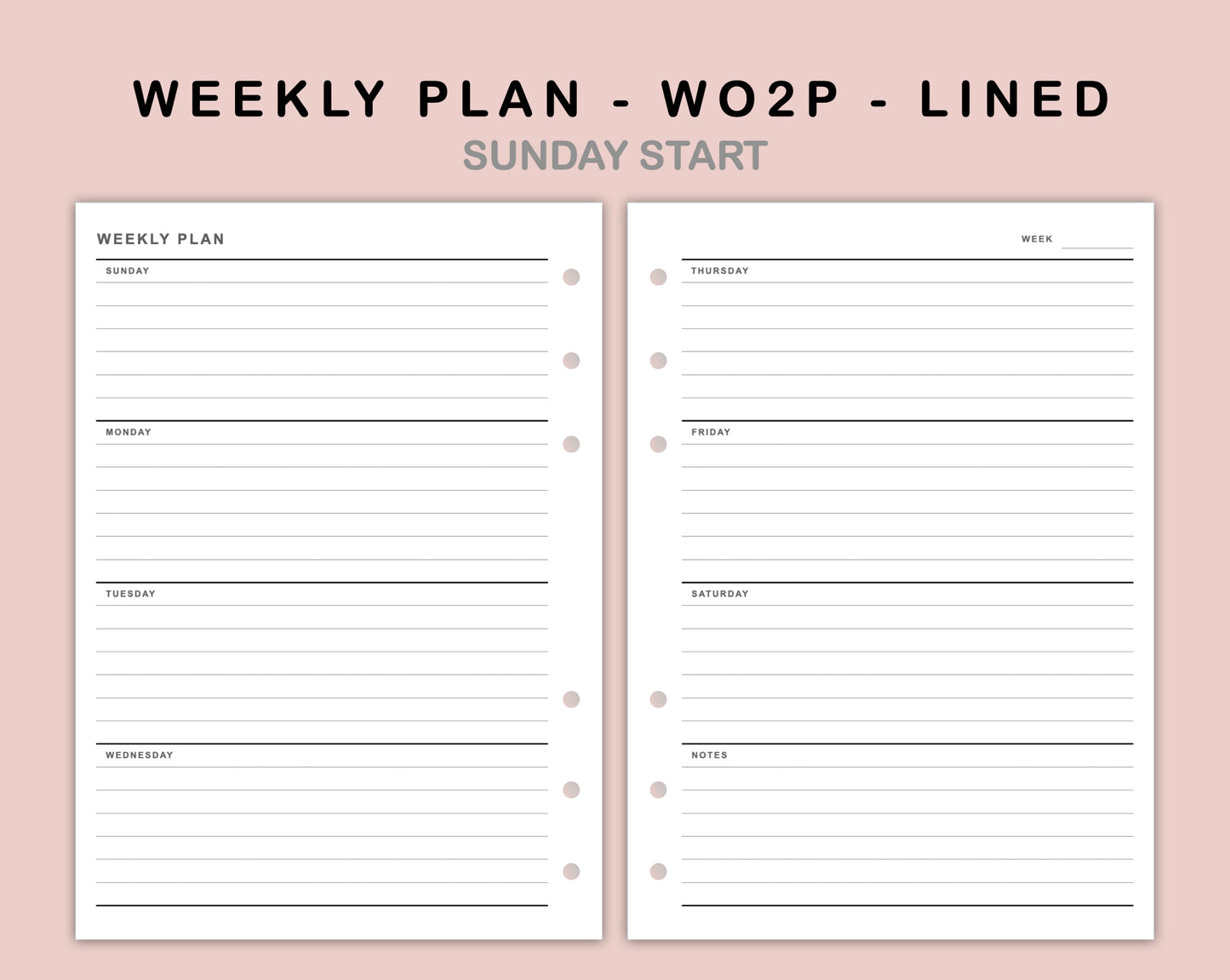 B6 Inserts - Weekly Plan - WO2P - Lined