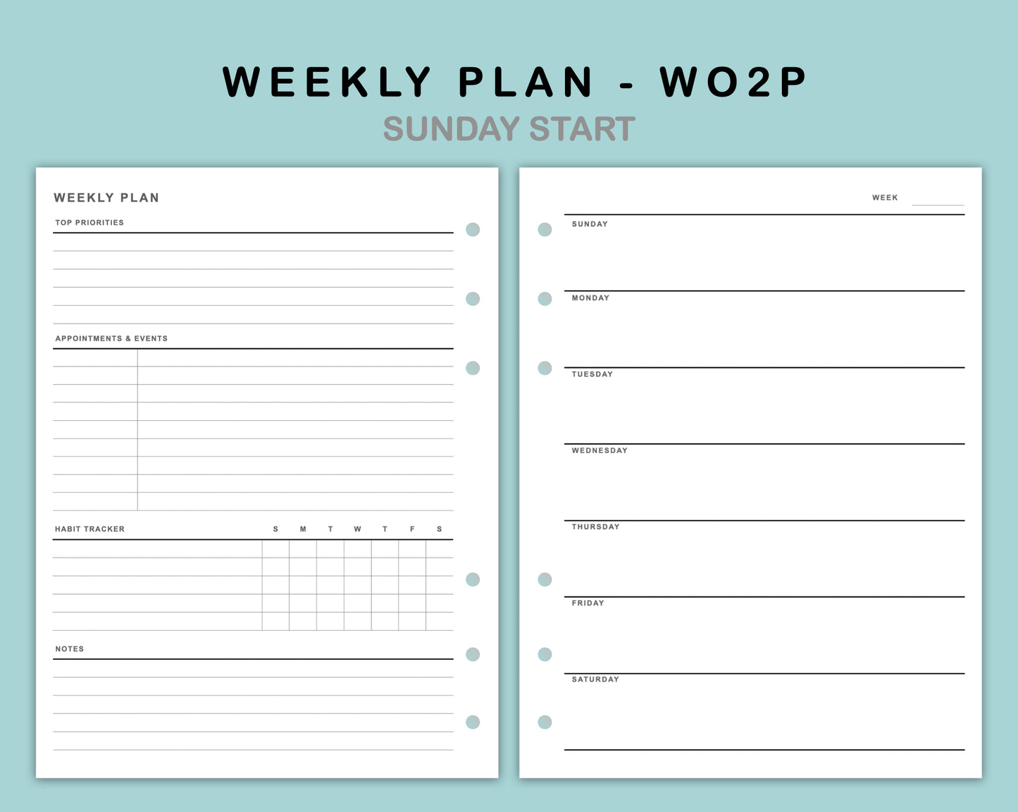 B6 Wide Inserts - Weekly Plan - WO2P - with Habit Tracker