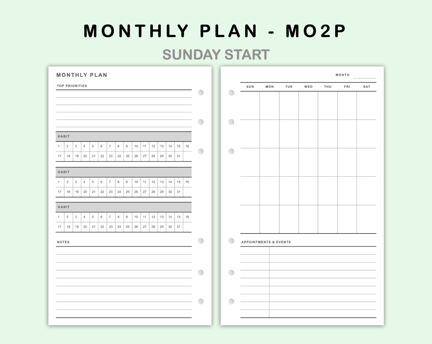 FC Compact Inserts - Monthly Plan - MO2P - with Habit Tracker