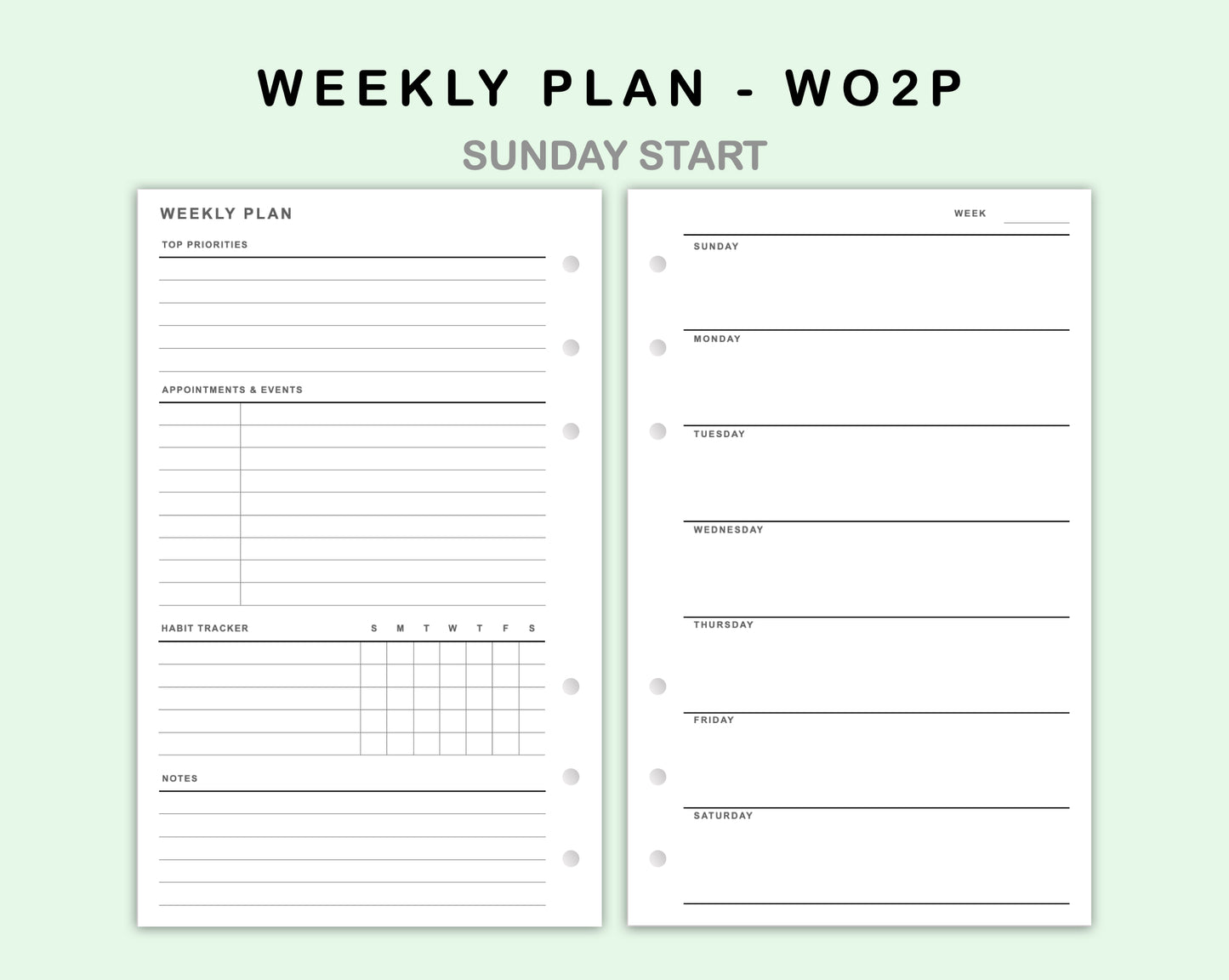 FC Compact Inserts - Weekly Plan - WO2P - with Habit Tracker
