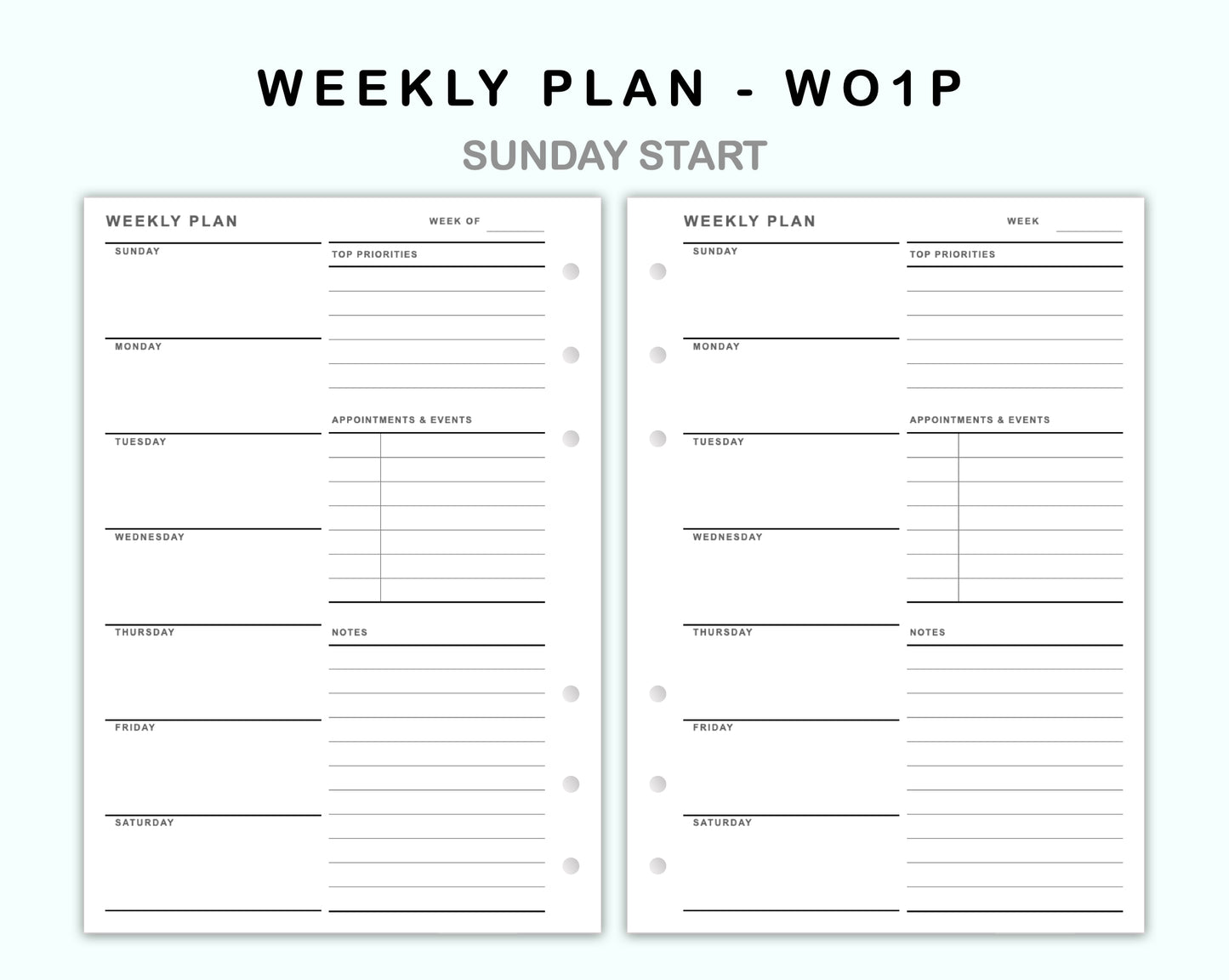 Personal Wide Inserts - Weekly Plan - WO1P - with Top Priority