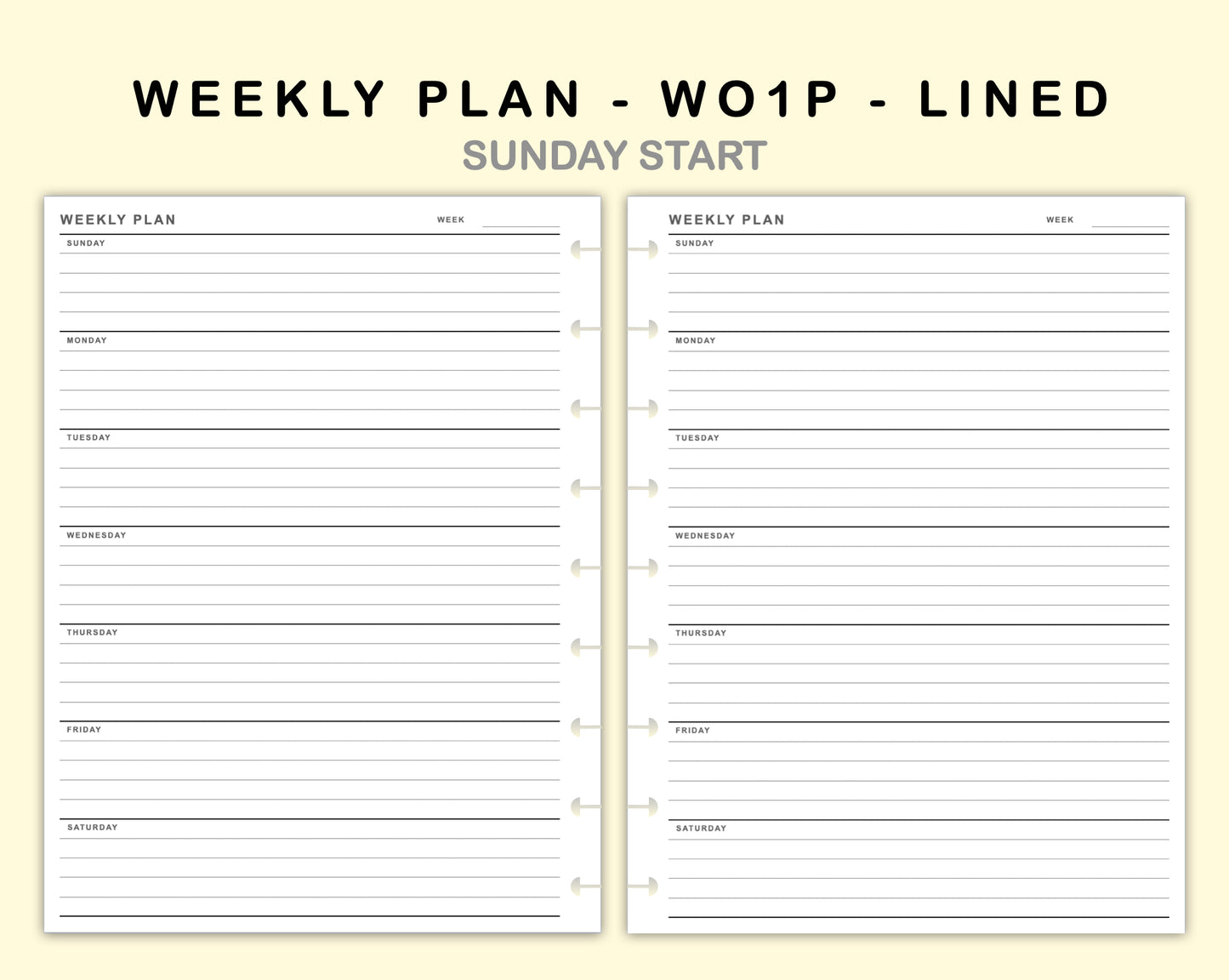 Classic HP Inserts - Weekly Plan - WO1P - Lined
