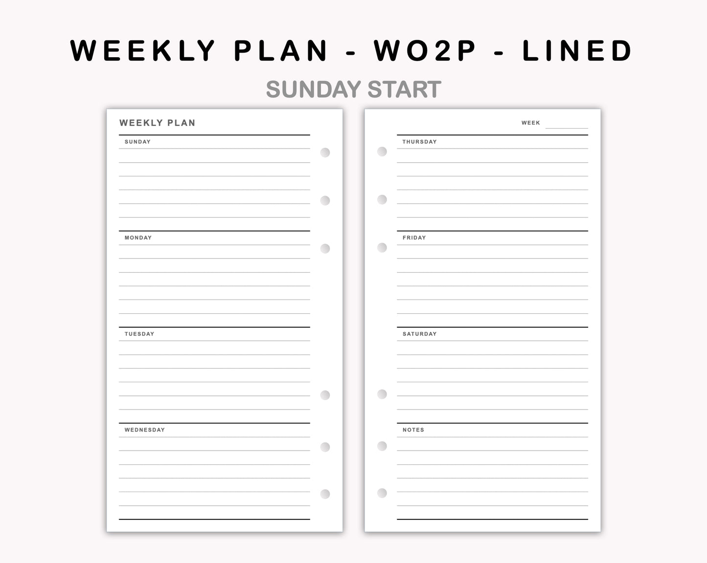 Personal Inserts - Weekly Plan - WO2P - Lined