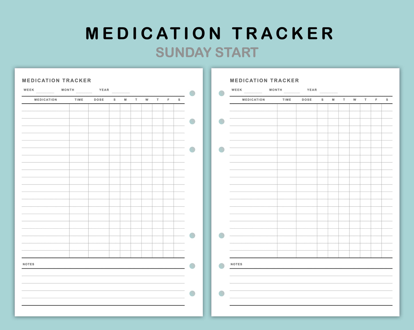 B6 Wide Inserts - Medication Tracker