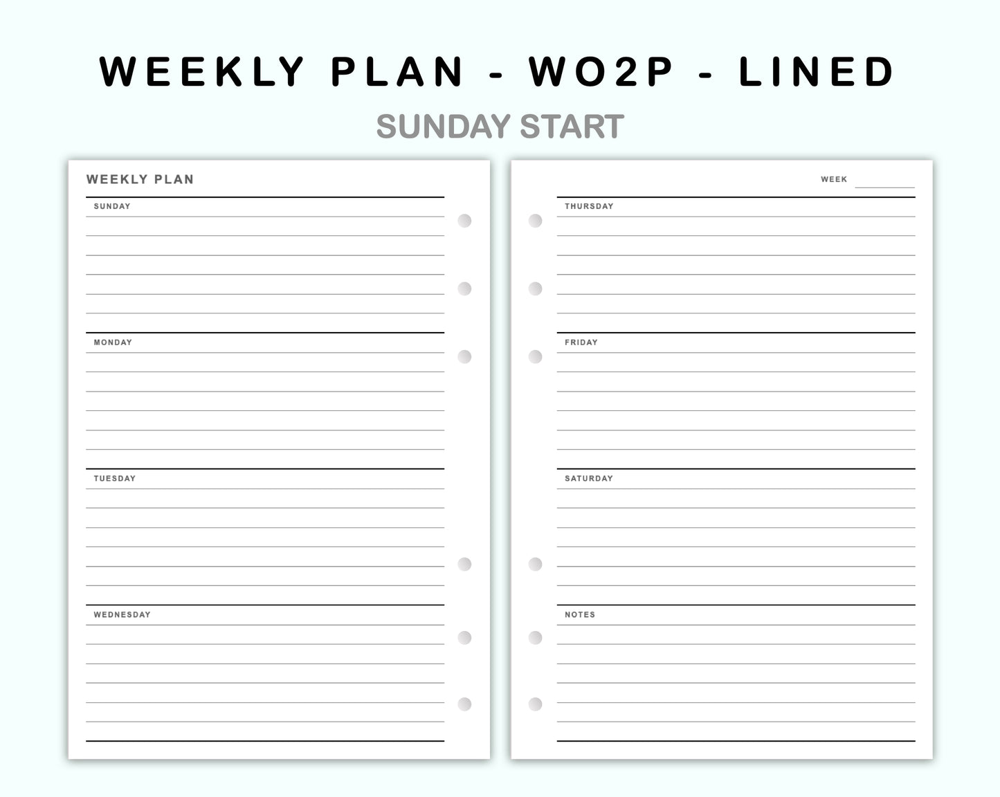 Personal Wide Inserts - Weekly Plan - WO2P - Lined