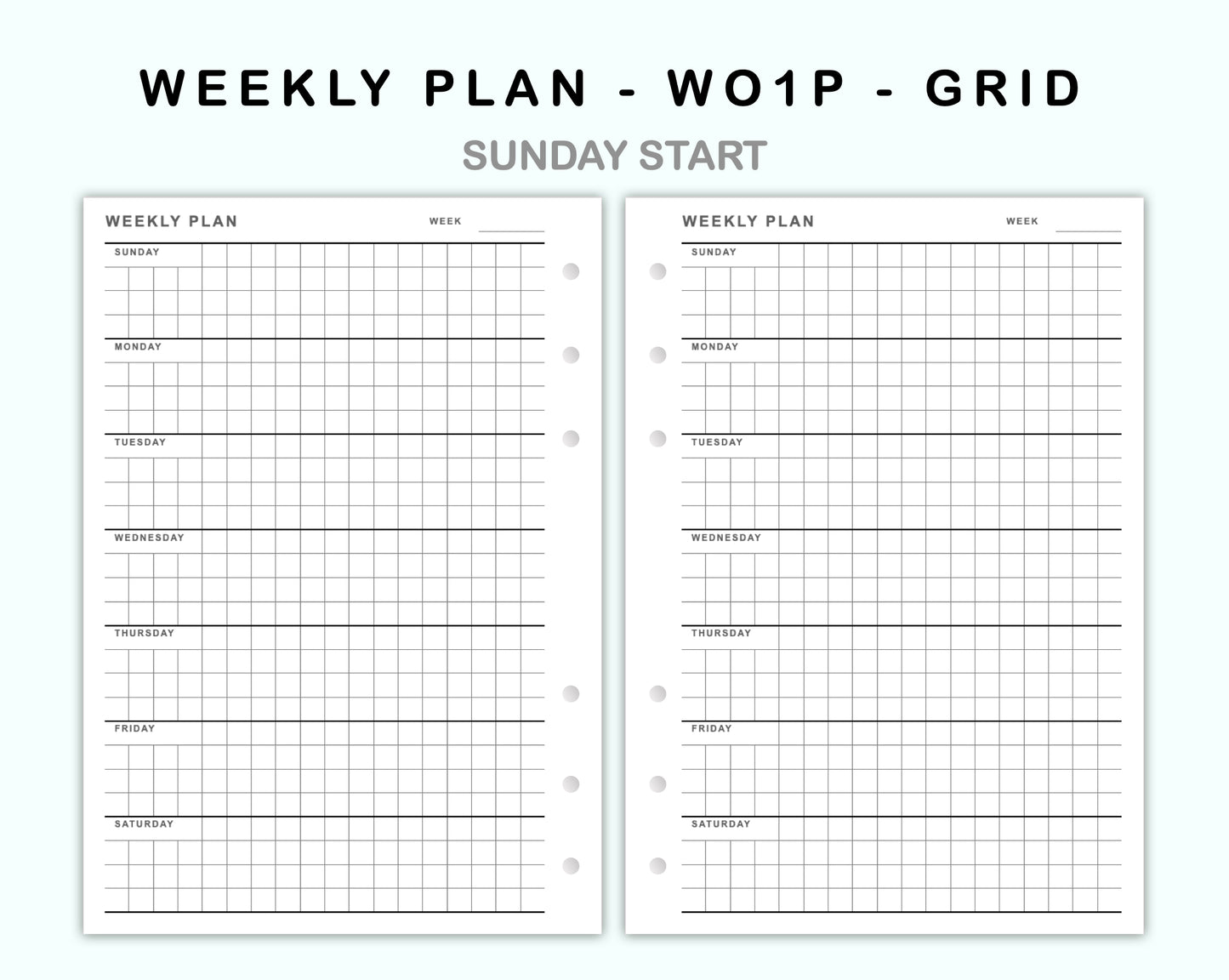 Personal Wide Inserts - Weekly Plan - WO1P - Grid