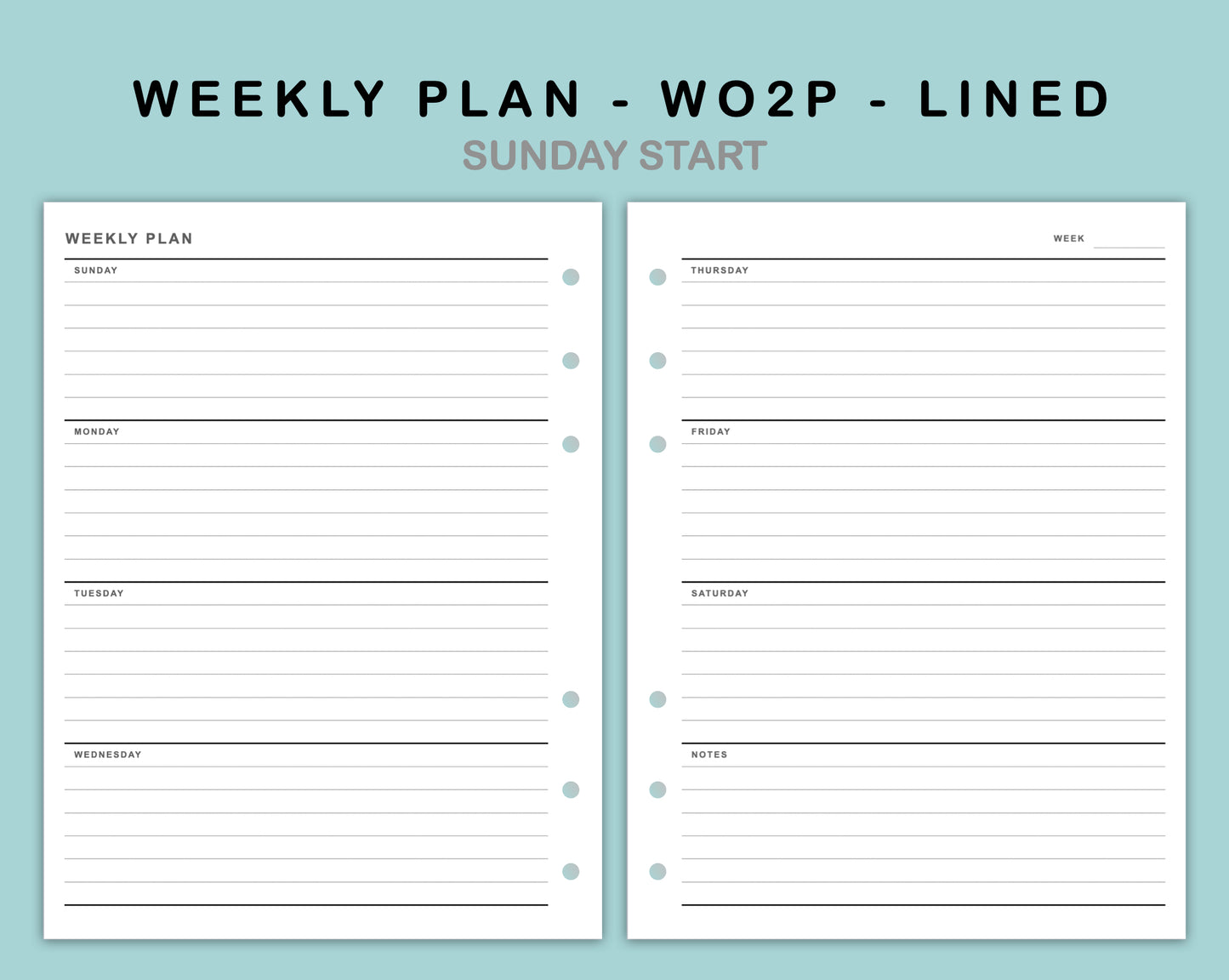 B6 Wide Inserts - Weekly Plan - WO2P - Lined