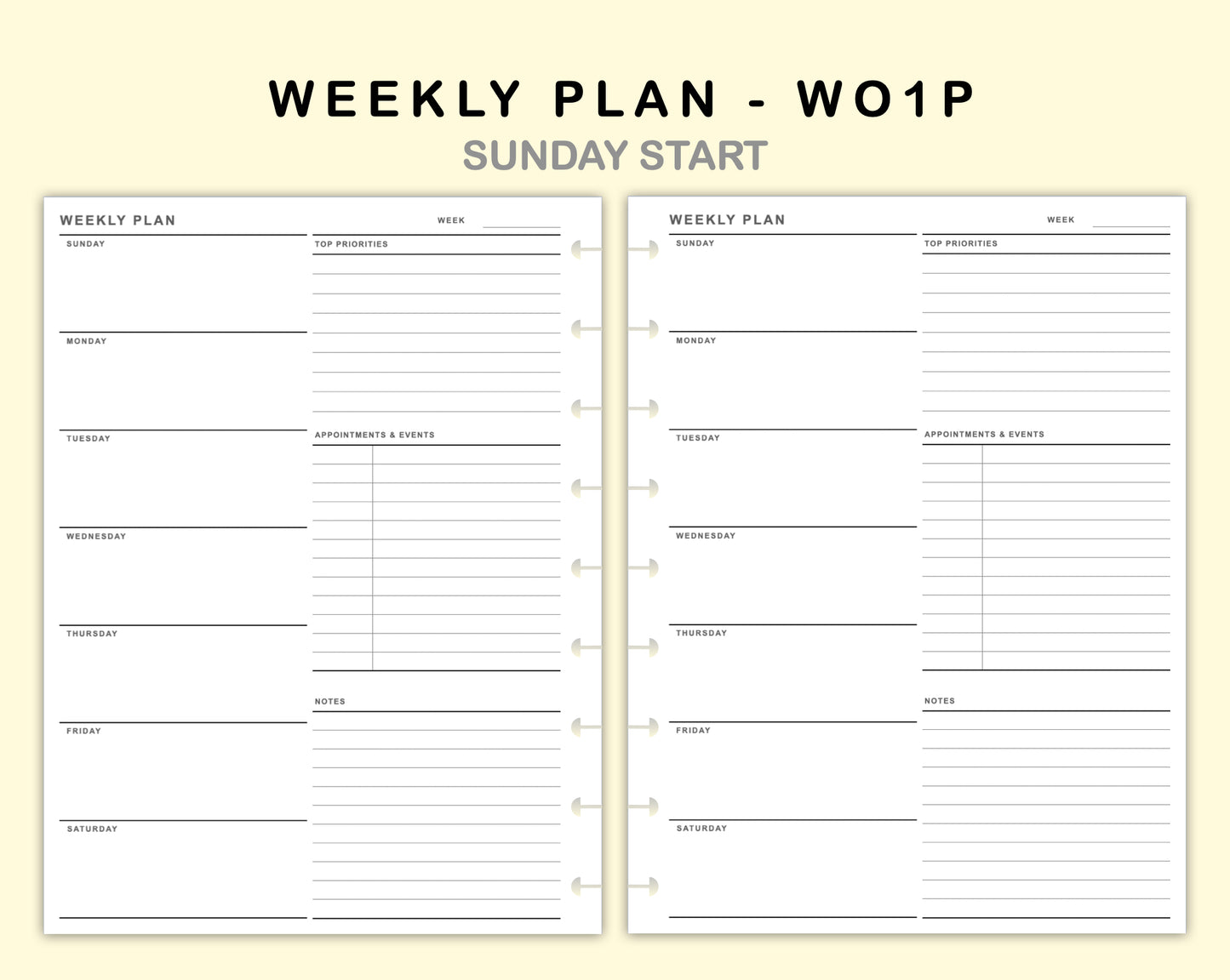 Classic HP Inserts - Weekly Plan - WO1P - with Top Priority