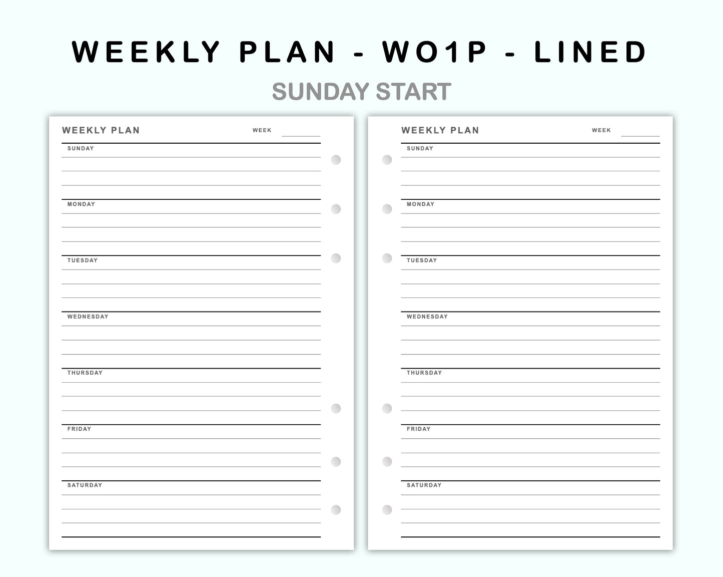 Personal Wide Inserts - Weekly Plan - WO1P - Lined