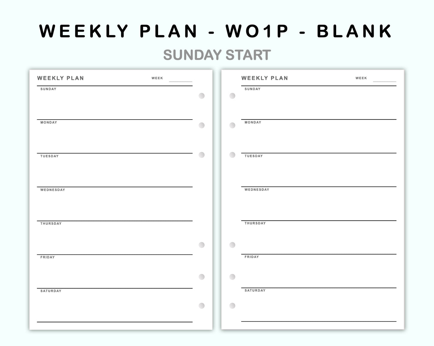 Personal Wide Inserts - Weekly Plan - WO1P - Blank