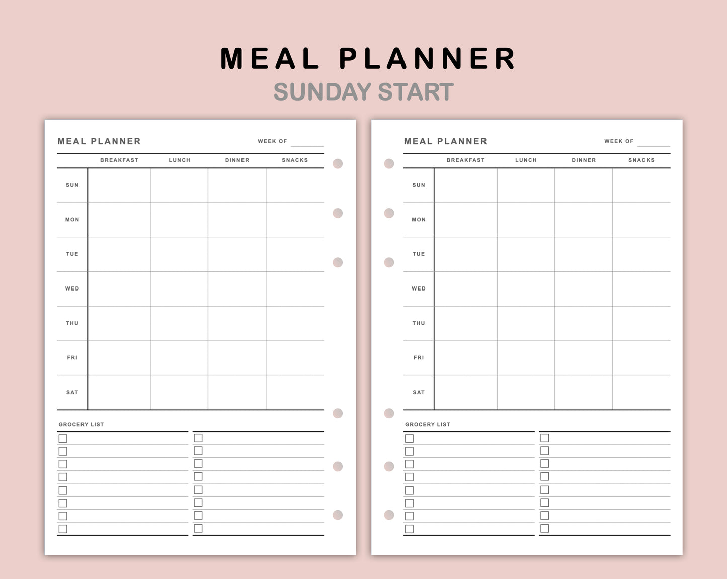 B6 Inserts - Meal Planner with Grocery List