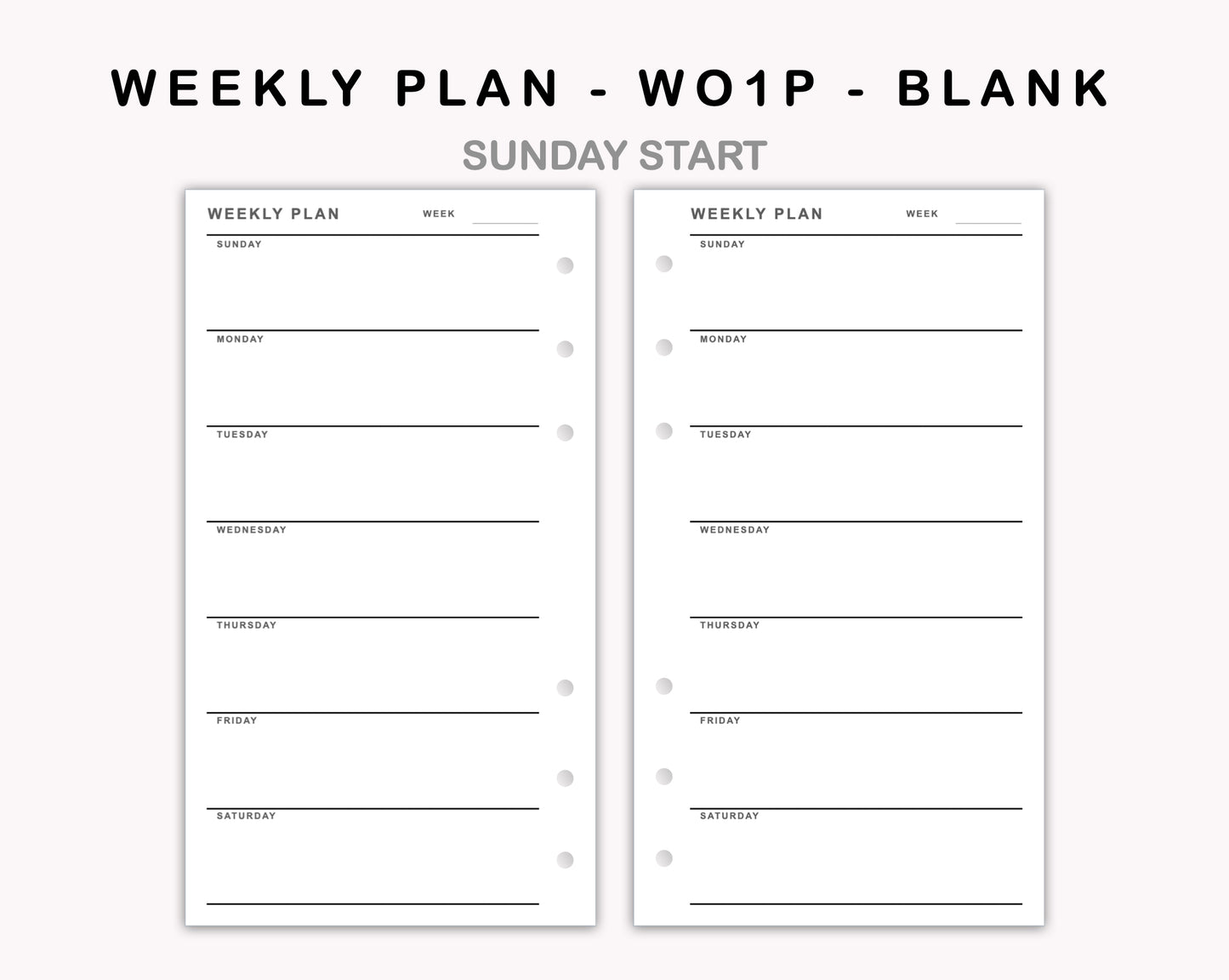 Personal Inserts - Weekly Plan - WO1P - Blank