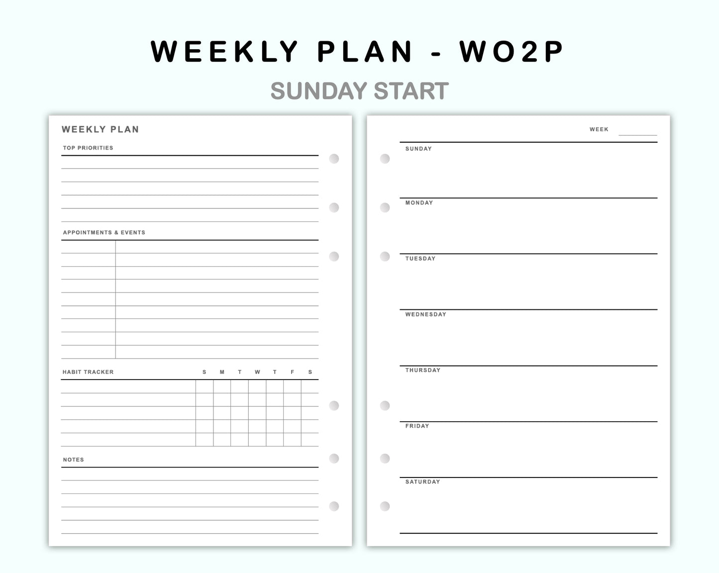 Personal Wide Inserts - Weekly Plan - WO2P - with Habit Tracker