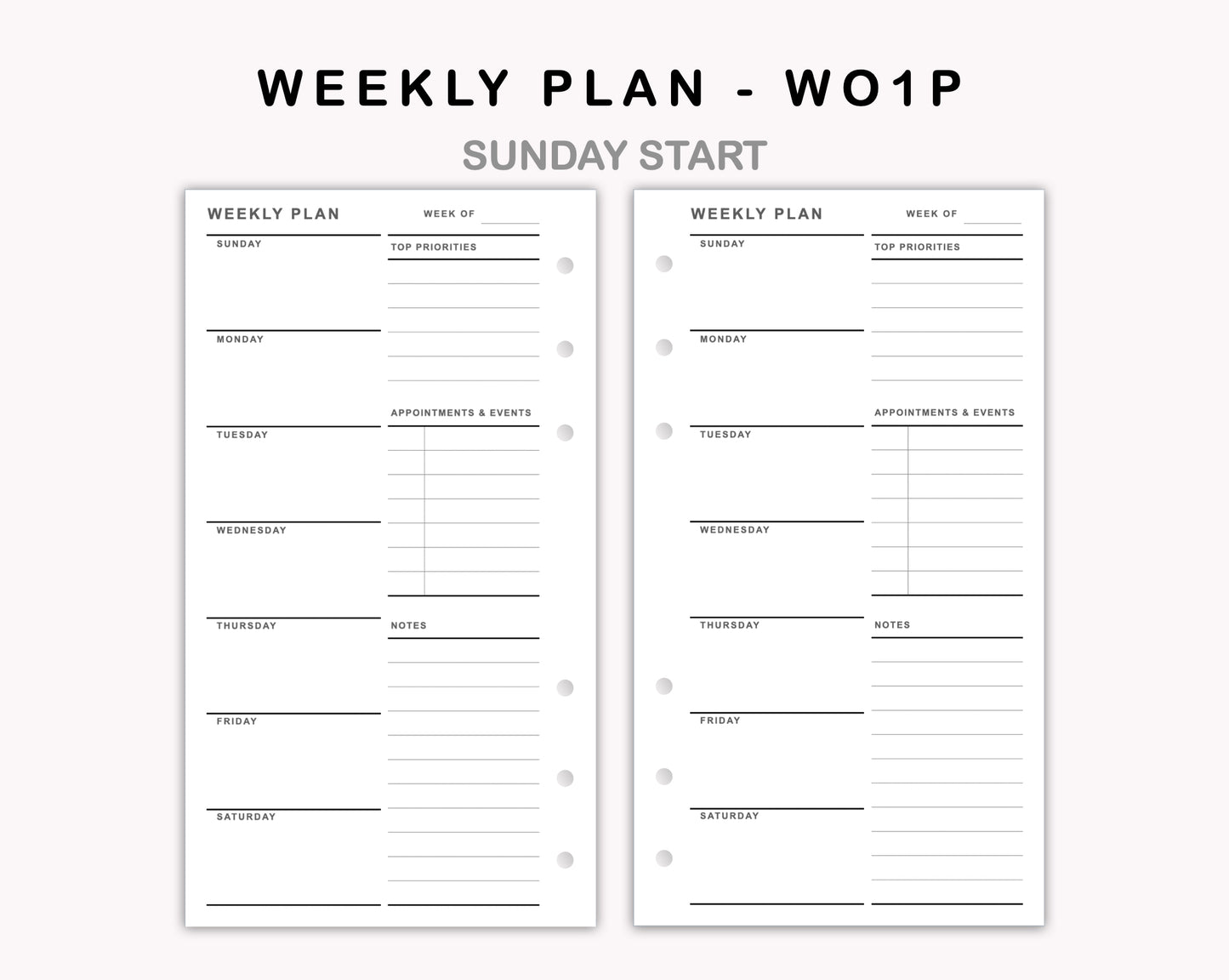 Personal Inserts - Weekly Plan - WO1P - with Top Priority