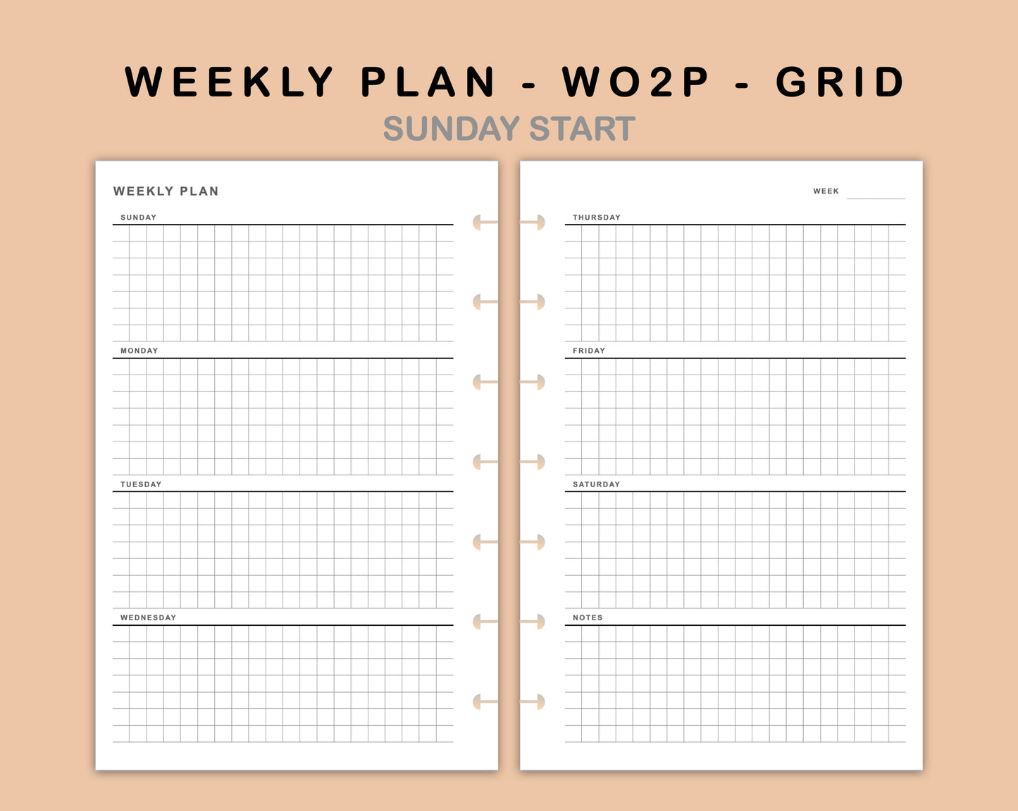 Mini Happy Planner Inserts - Weekly Plan - WO2P - Grid