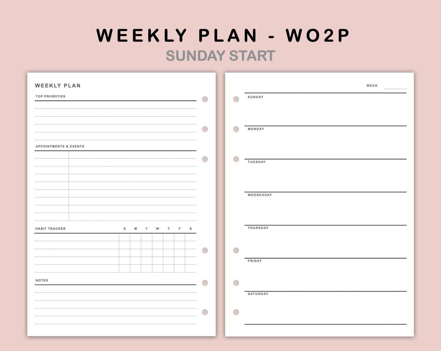 B6 Inserts - Weekly Plan - WO2P - with Habit Tracker