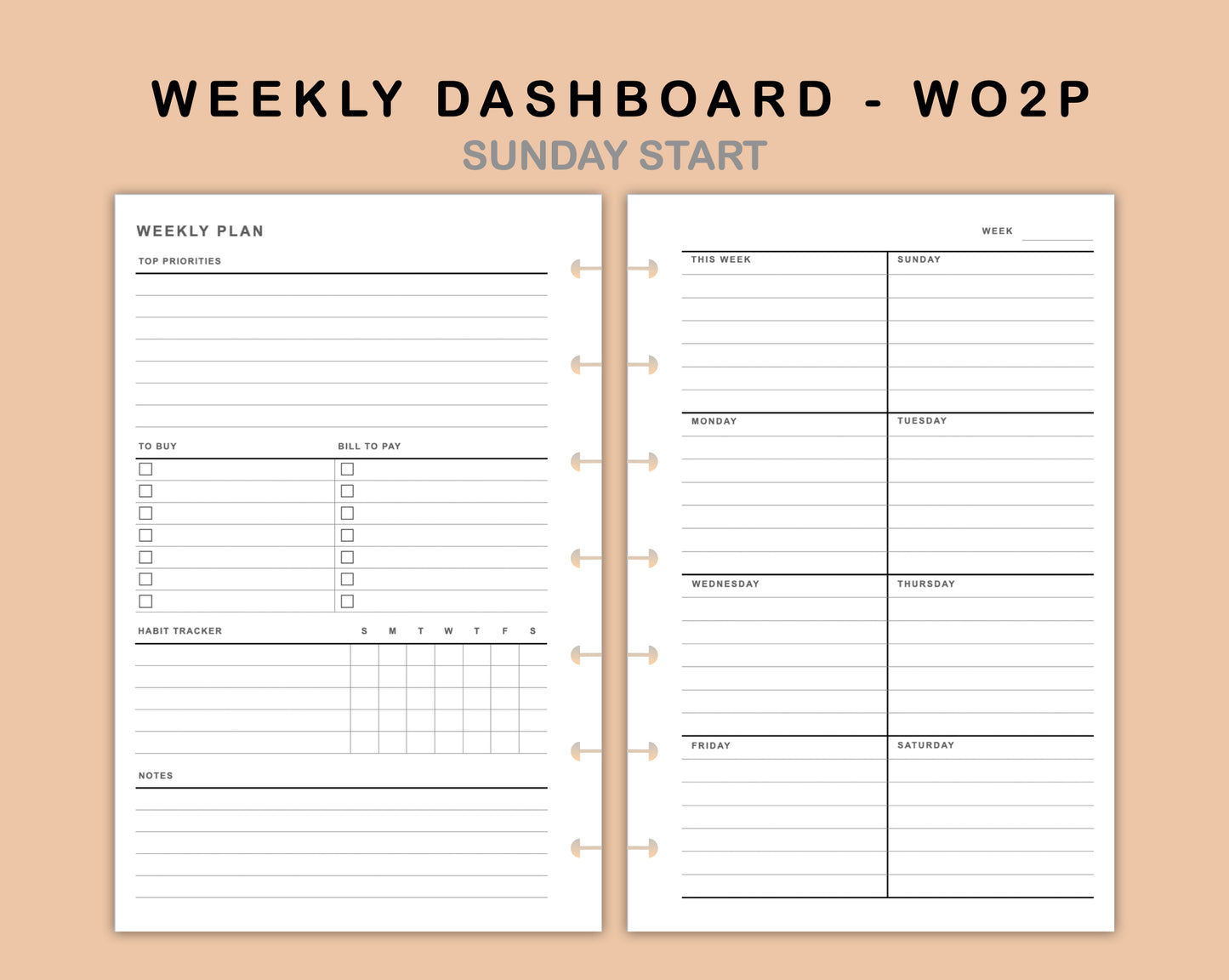 Mini Happy Planner Inserts - Weekly Dashboard