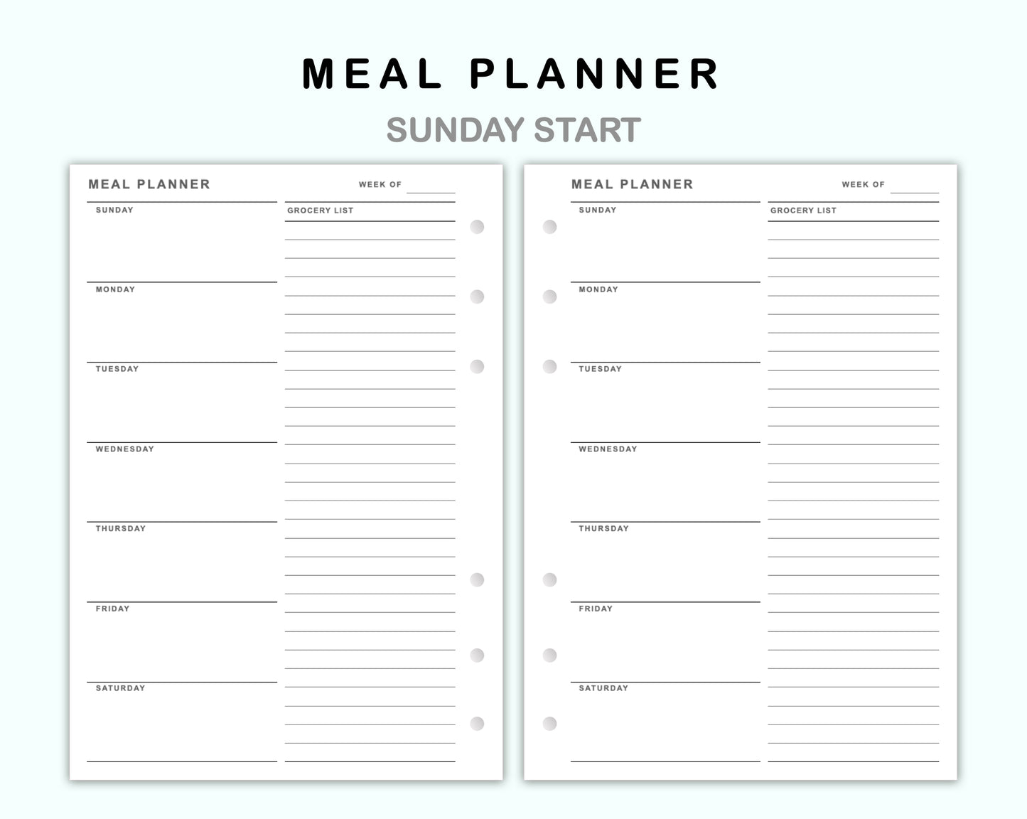Personal Wide Inserts - Meal Planner with Grocery List