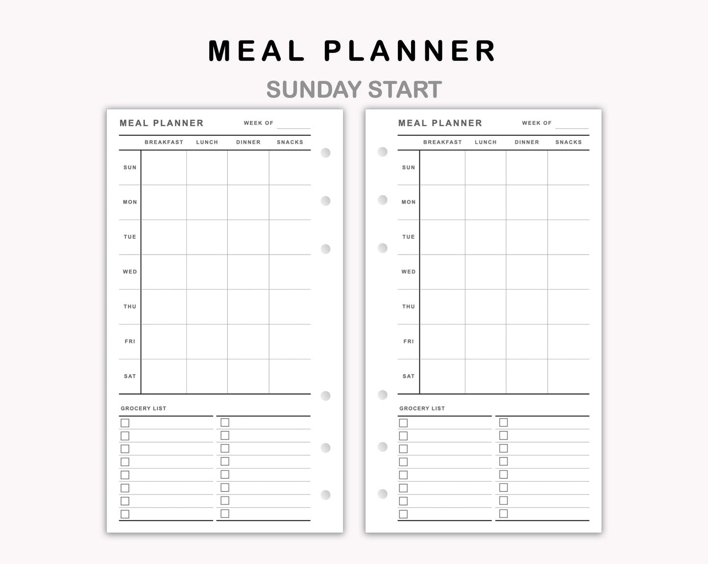 Personal Inserts - Meal Planner with Grocery List