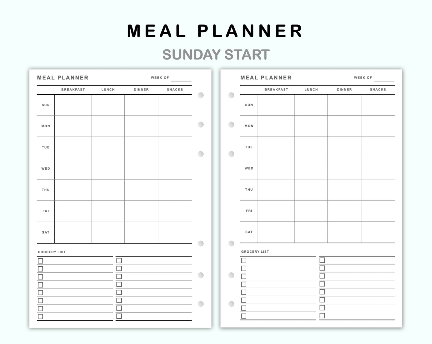 Personal Wide Inserts - Meal Planner with Grocery List