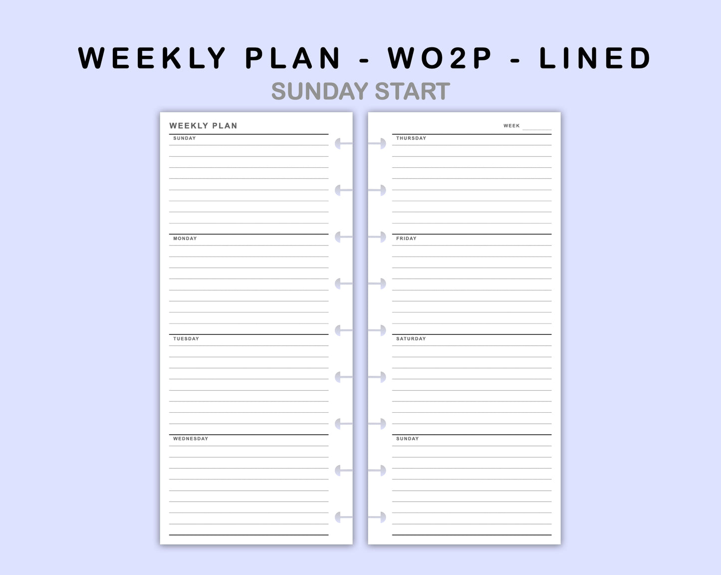 Skinny Classic HP Inserts - Weekly Plan - WO2P - Lined