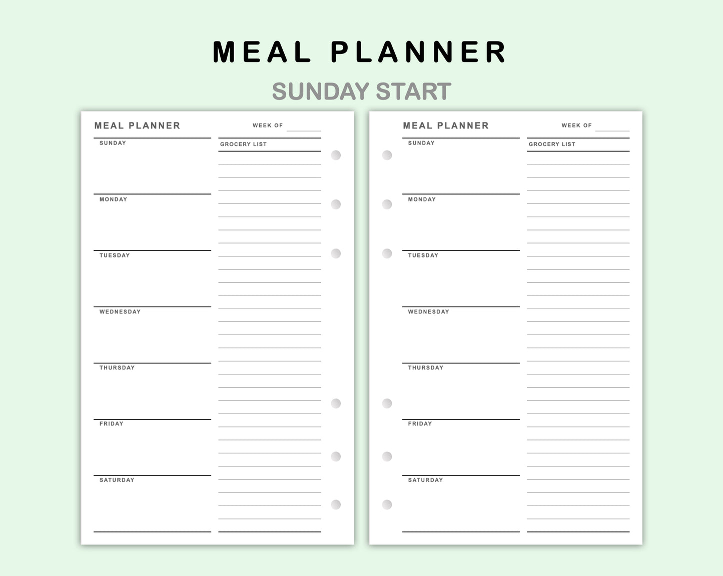 FC Compact Inserts - Meal Planner with Grocery List