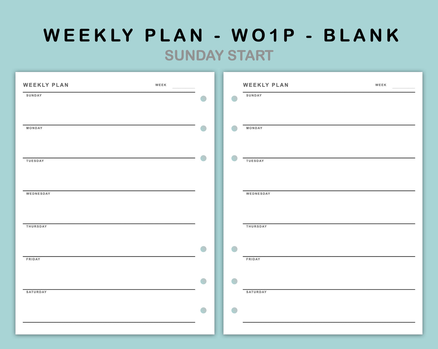 B6 Wide Inserts - Weekly Plan - WO1P - Blank