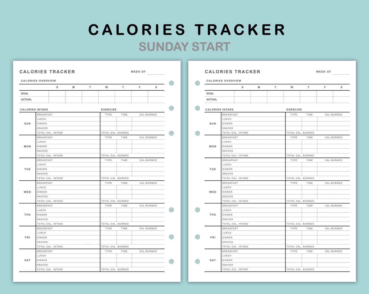 B6 Wide Inserts - Calories Tracker