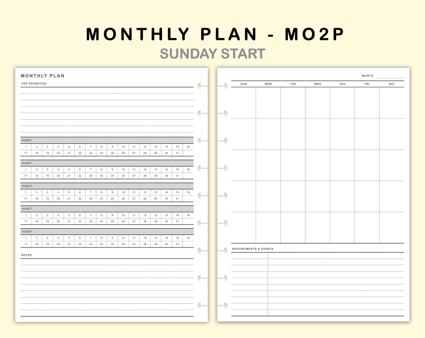 Classic HP Inserts - Monthly Plan - MO2P - with Habit Tracker