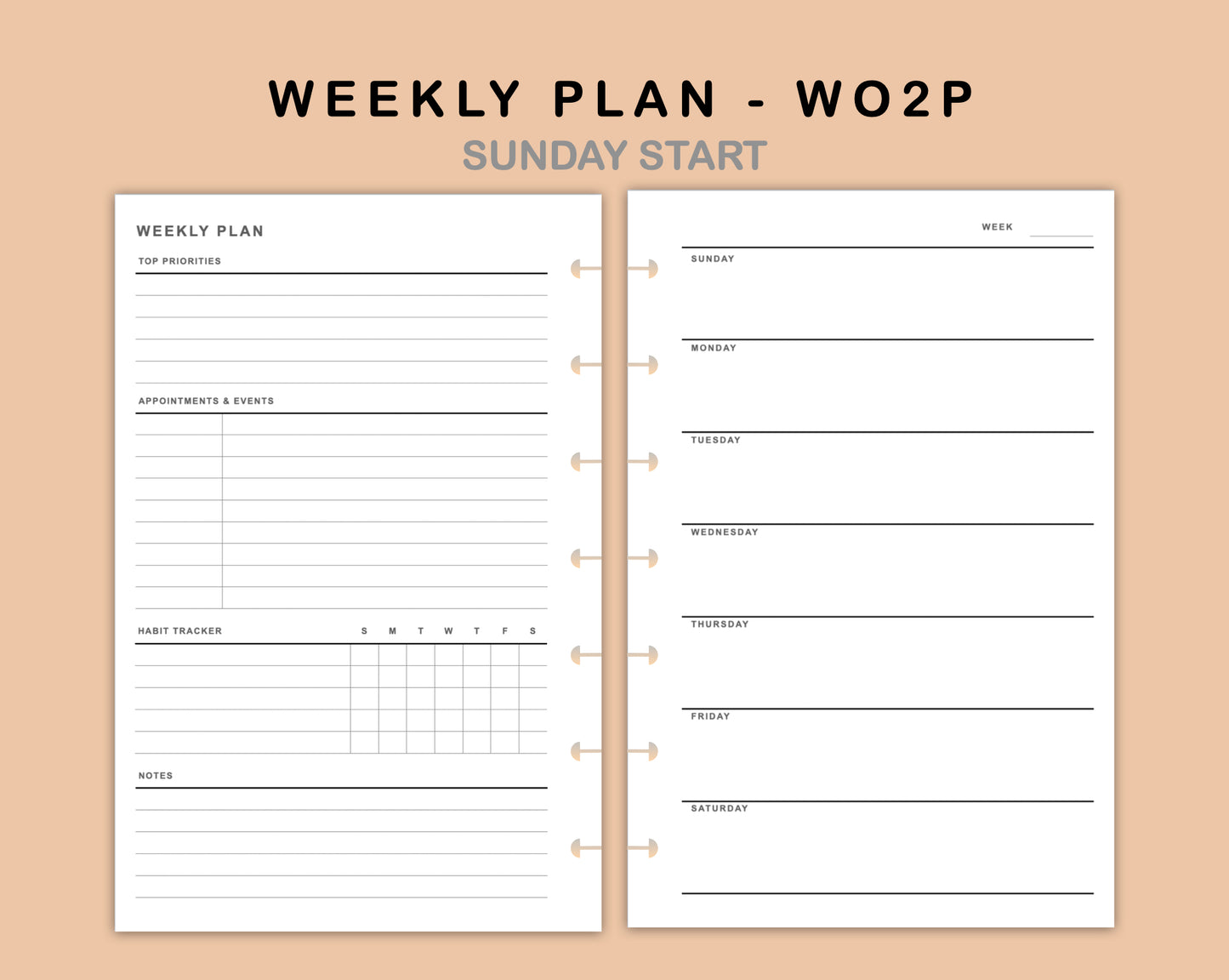 Mini Happy Planner Inserts - Weekly Plan - WO2P - with Habit Tracker