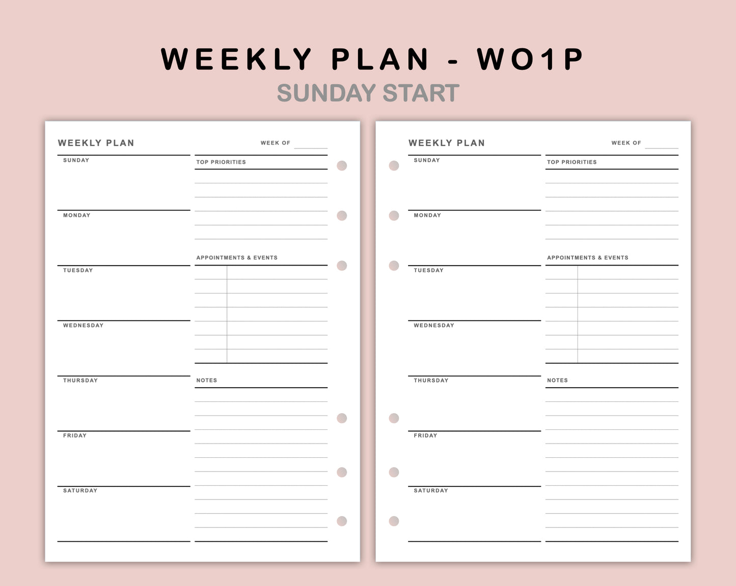 B6 Inserts - Weekly Plan - WO1P - with Top Priority