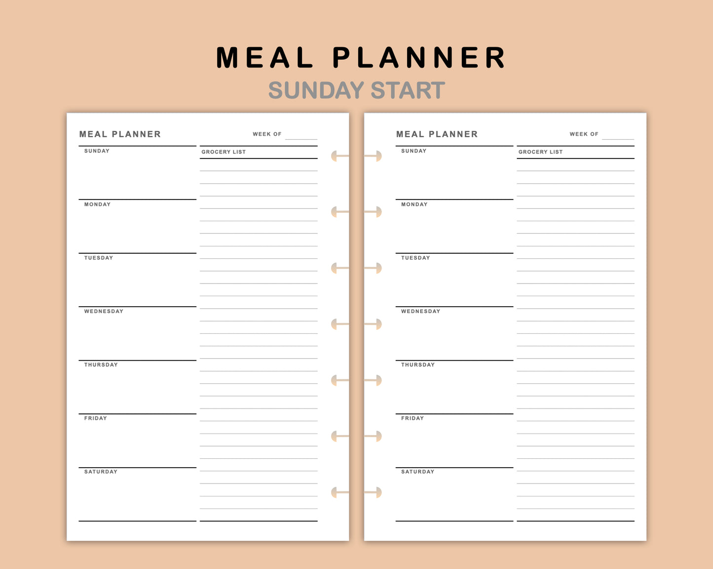 Mini Happy Planner Inserts - Meal Planner with Grocery List