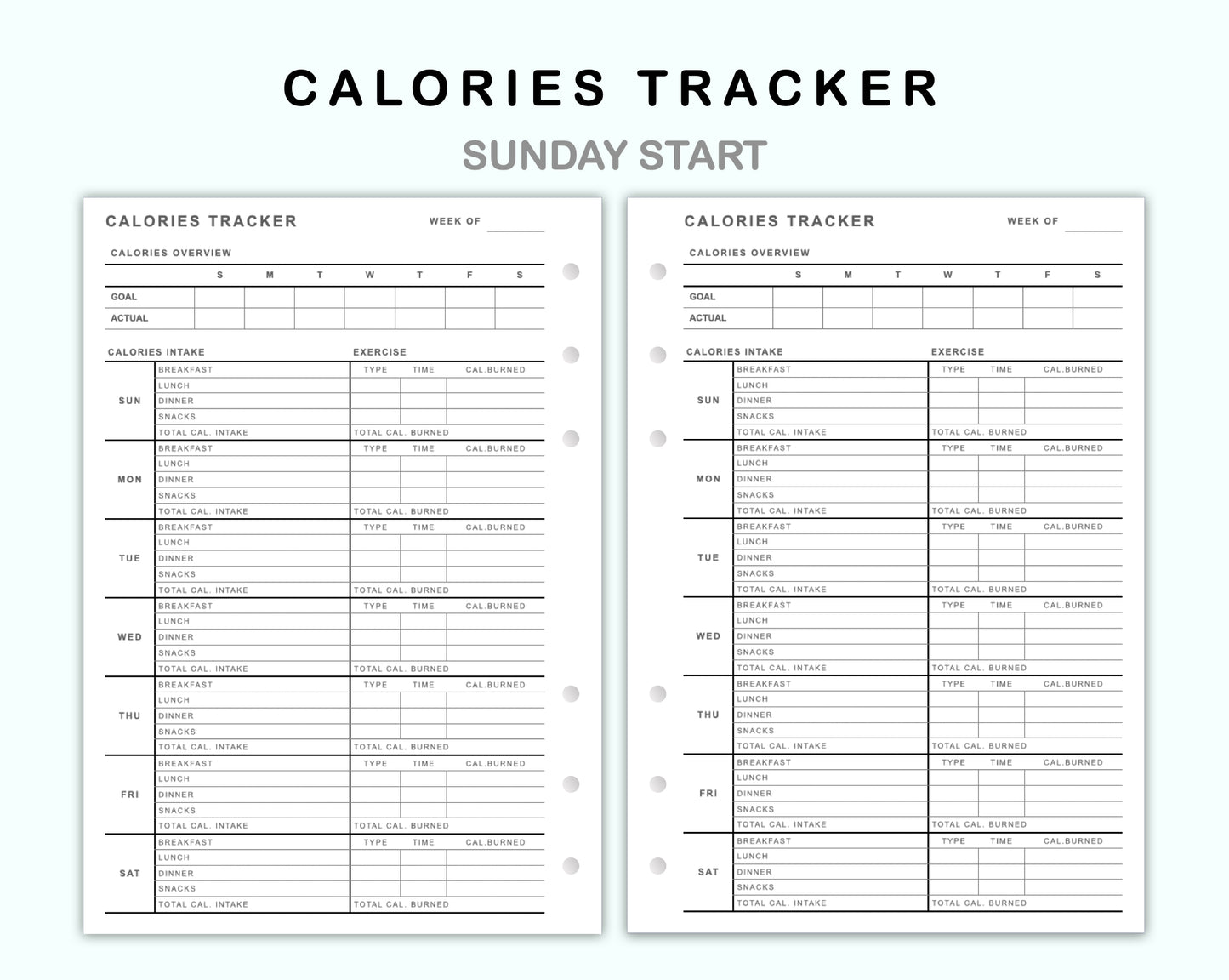 Personal Wide Inserts - Calories Tracker
