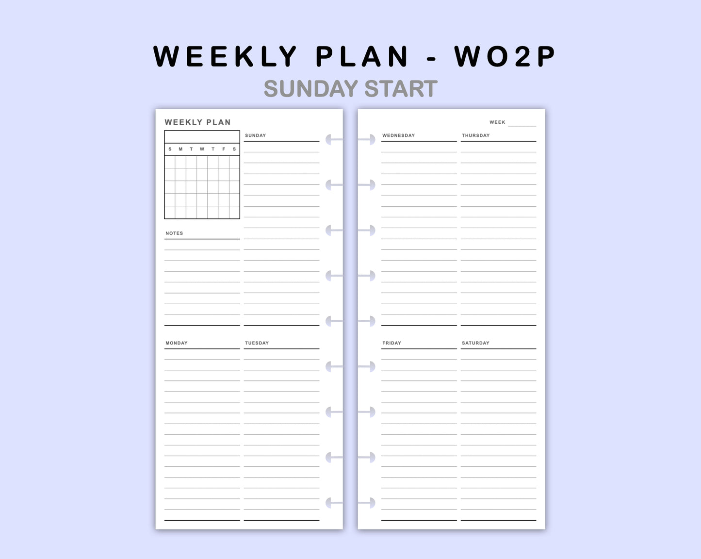 Skinny Classic HP Inserts - Weekly Plan - WO2P - with Calendar