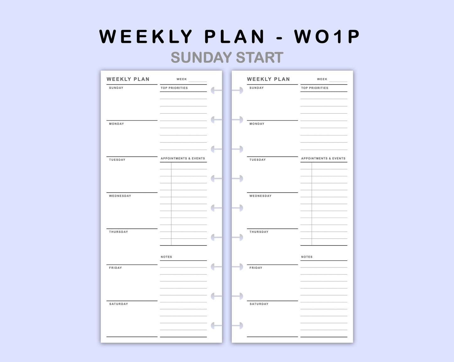 Skinny Classic HP Inserts - Weekly Plan - WO1P - with Top Priority