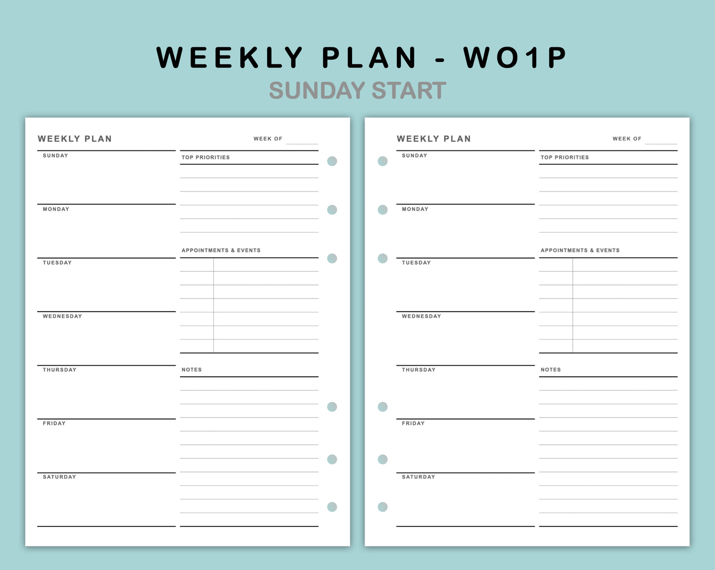 B6 Wide Inserts - Weekly Plan - WO1P - with Top Priority