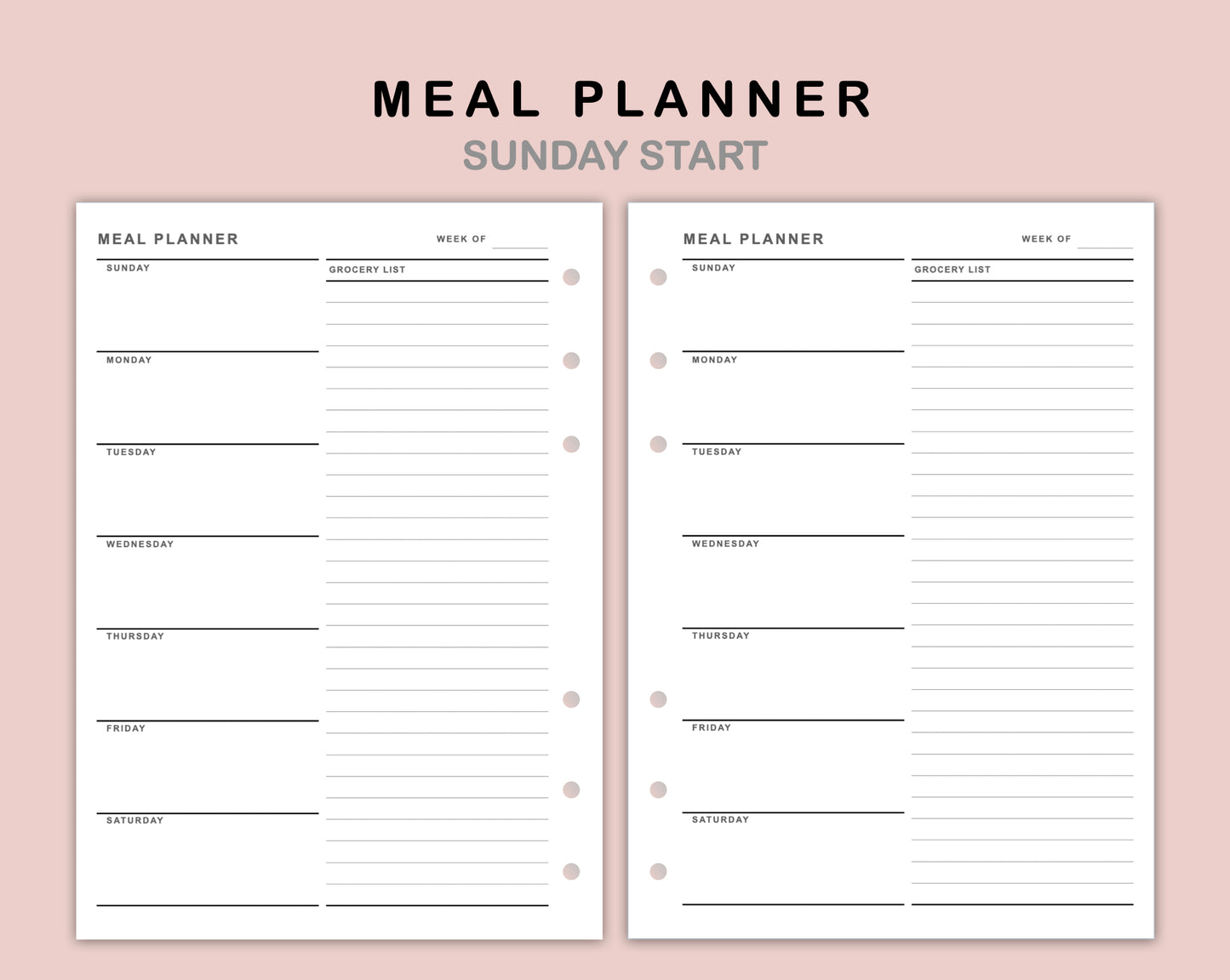 B6 Inserts - Meal Planner with Grocery List
